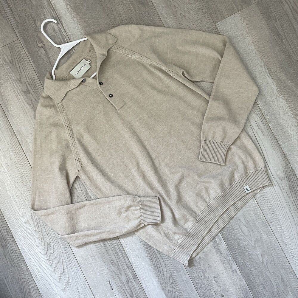 Peregrine Wool Sweater polo collared mens Beige (medium) classic preppy office